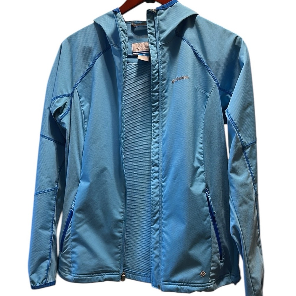 Columbia Light Blue Full-Zip Hooded Jacket size medium